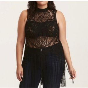 Torrid Black Fringe Lace Top